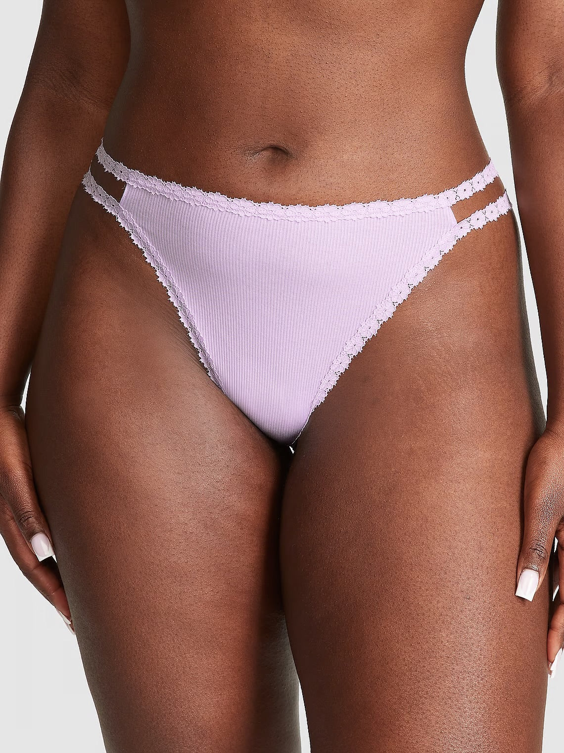 PINK - WINK LACE-TRIM STRAPPY THONG PANTY - Tanga